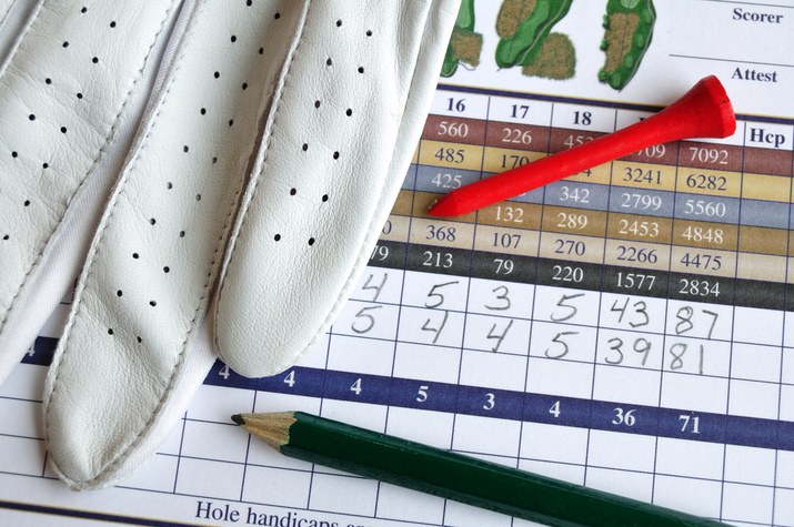 Golf Scorecard with Glove, Tee and Pencil