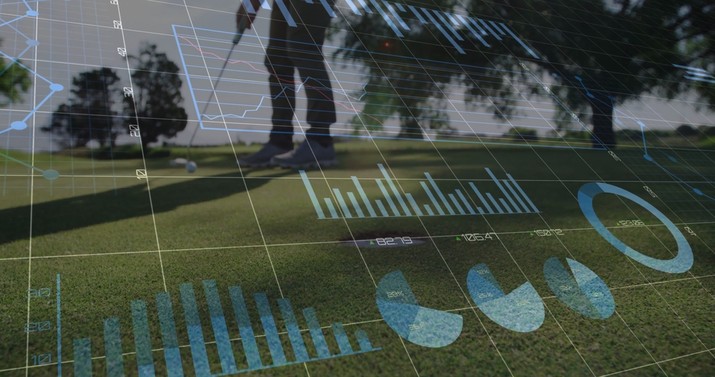 Data Hologram Against Feet of Golfer Putting