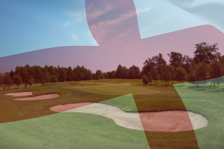 Fabric England Flag Against Golf Course Bunkers