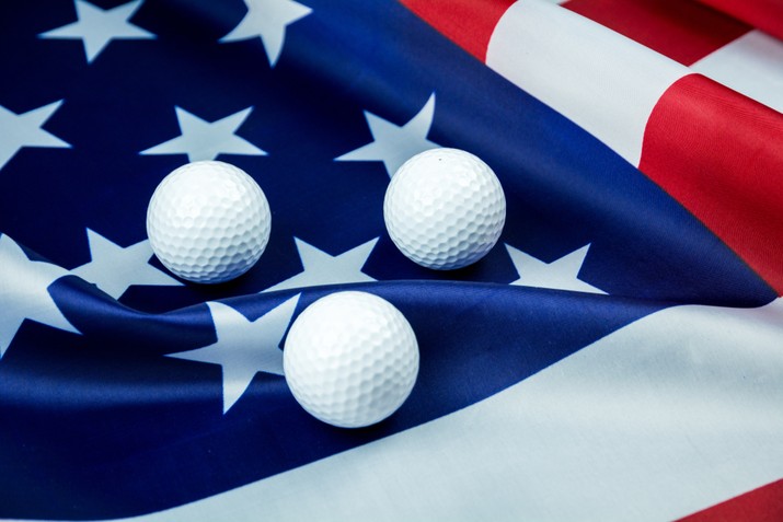 USA Flag with Three Golf Balls